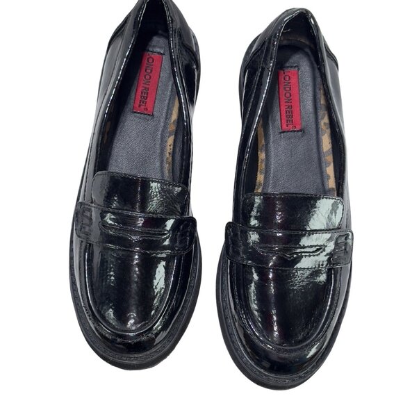LONDON REBEL Devon Faux Patent Leather Loafers Womens Shoes Size 8.5M - Picture 3 of 15